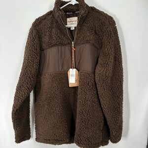 Weatherproof Size Medium Brown Fleece 1/4 Zip Pullover Sherpa Top NWT $88
